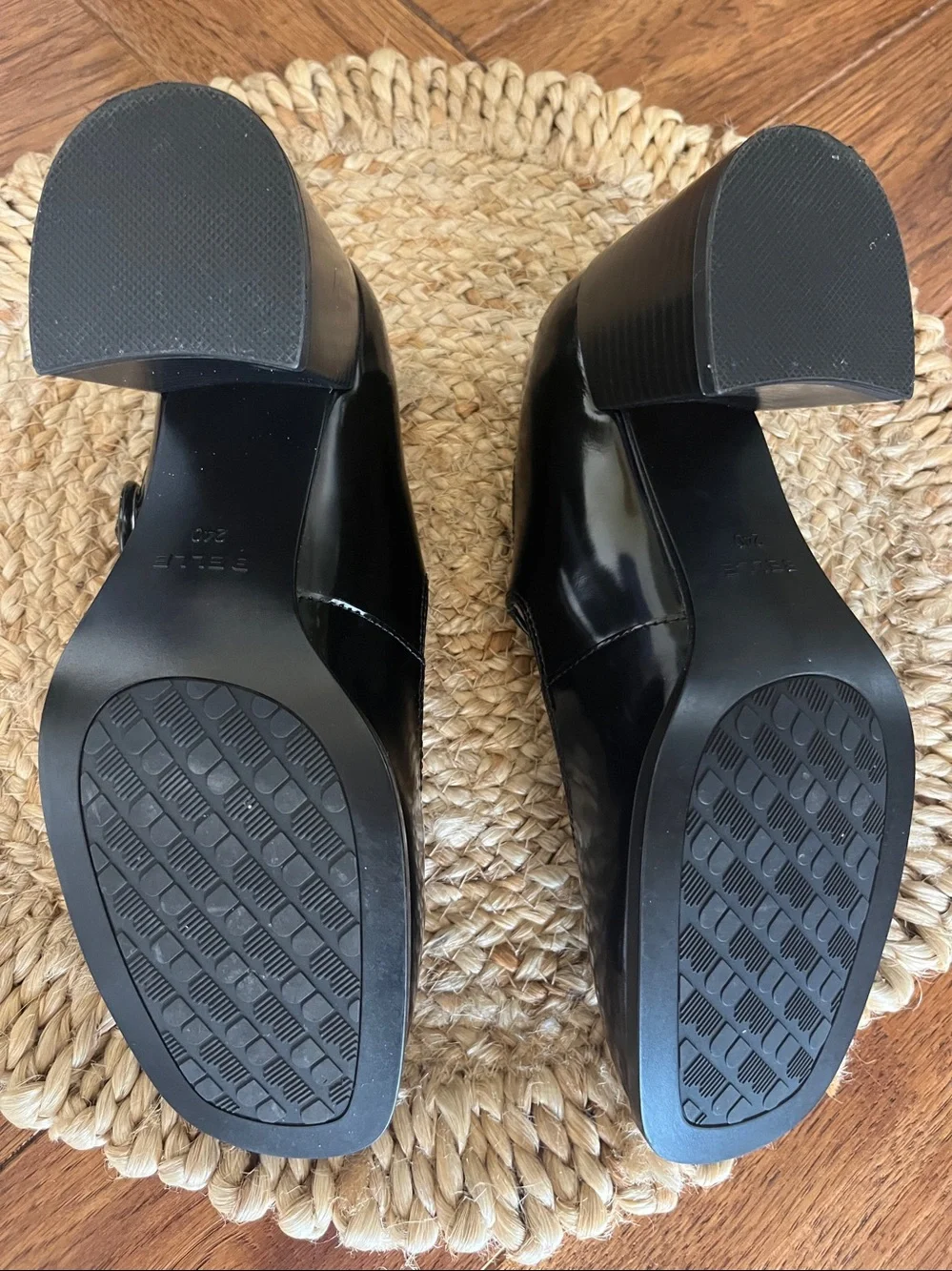 Belle Black Patent Mary Jane Block Heels with Buckle Strap